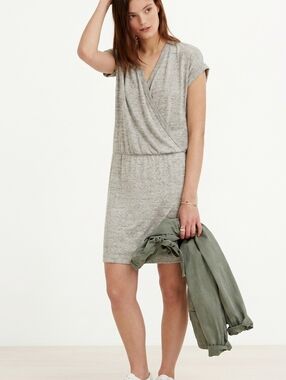 LOFT Lou & Grey Wrap Jersey Dress S Heather Gray Casual Sporty